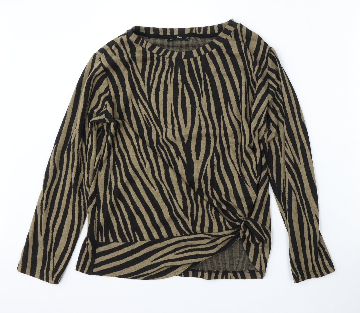 F&F Womens Multicoloured Round Neck Animal Print Polyester Pullover Jumper Size 12