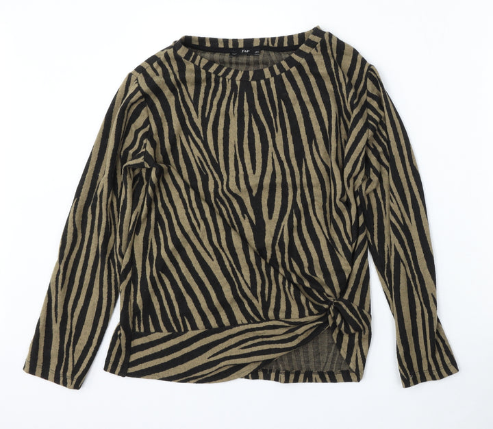 F&F Womens Multicoloured Round Neck Animal Print Polyester Pullover Jumper Size 12