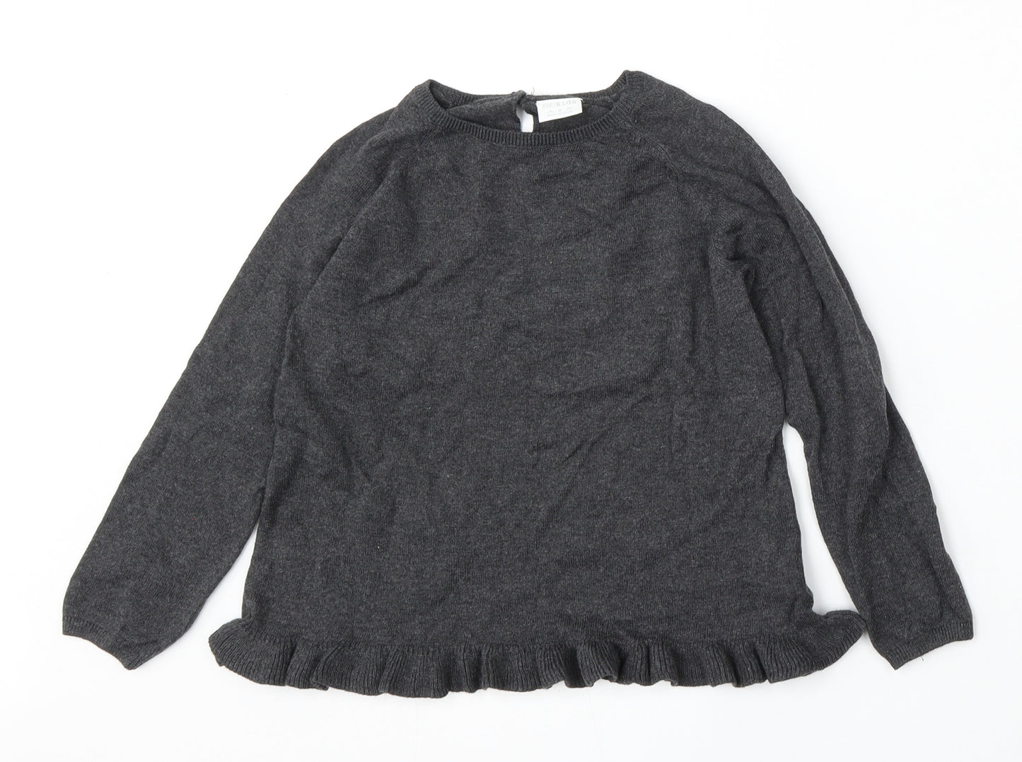 F&F Girls Grey Round Neck  Cotton Pullover Jumper Size 6-7 Years  Hook & Eye