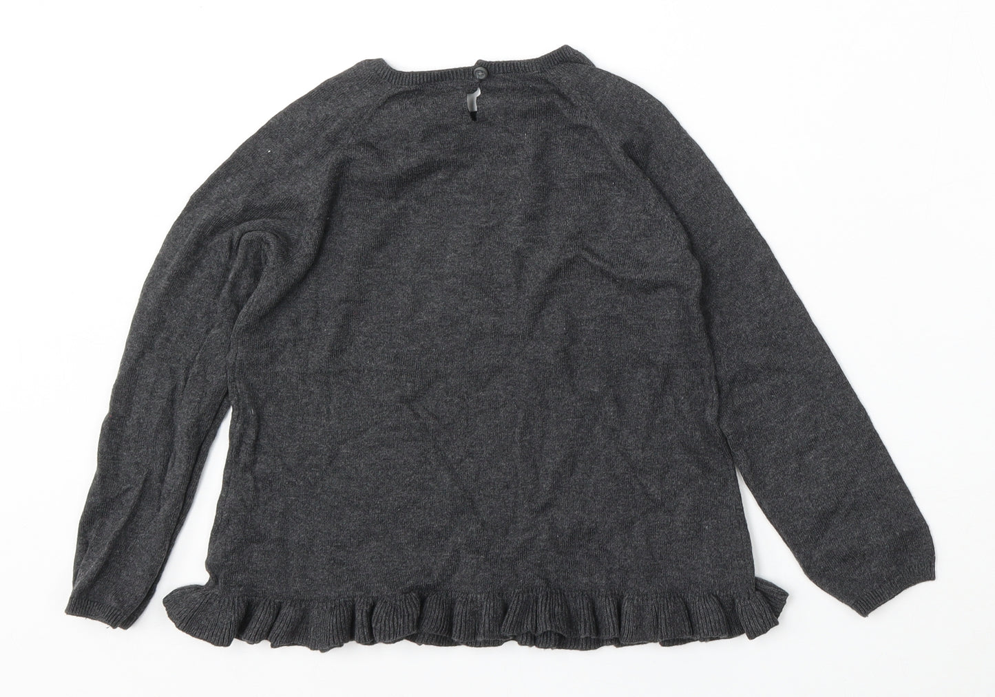 F&F Girls Grey Round Neck  Cotton Pullover Jumper Size 6-7 Years  Hook & Eye