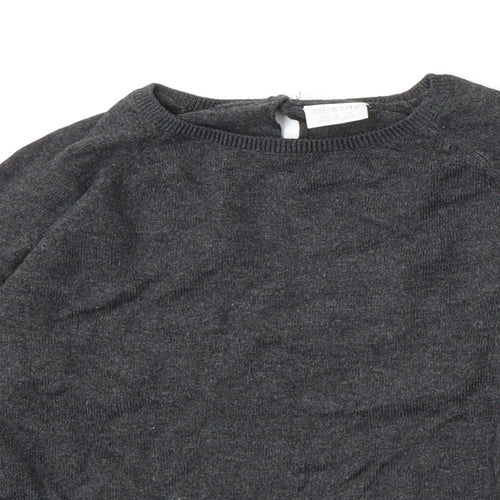 F&F Girls Grey Round Neck  Cotton Pullover Jumper Size 6-7 Years  Hook & Eye