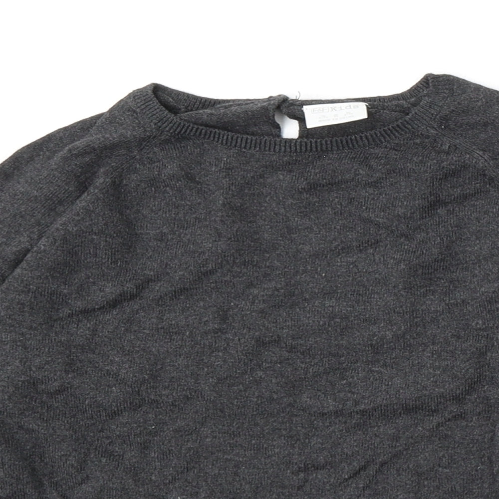 F&F Girls Grey Round Neck  Cotton Pullover Jumper Size 6-7 Years  Hook & Eye