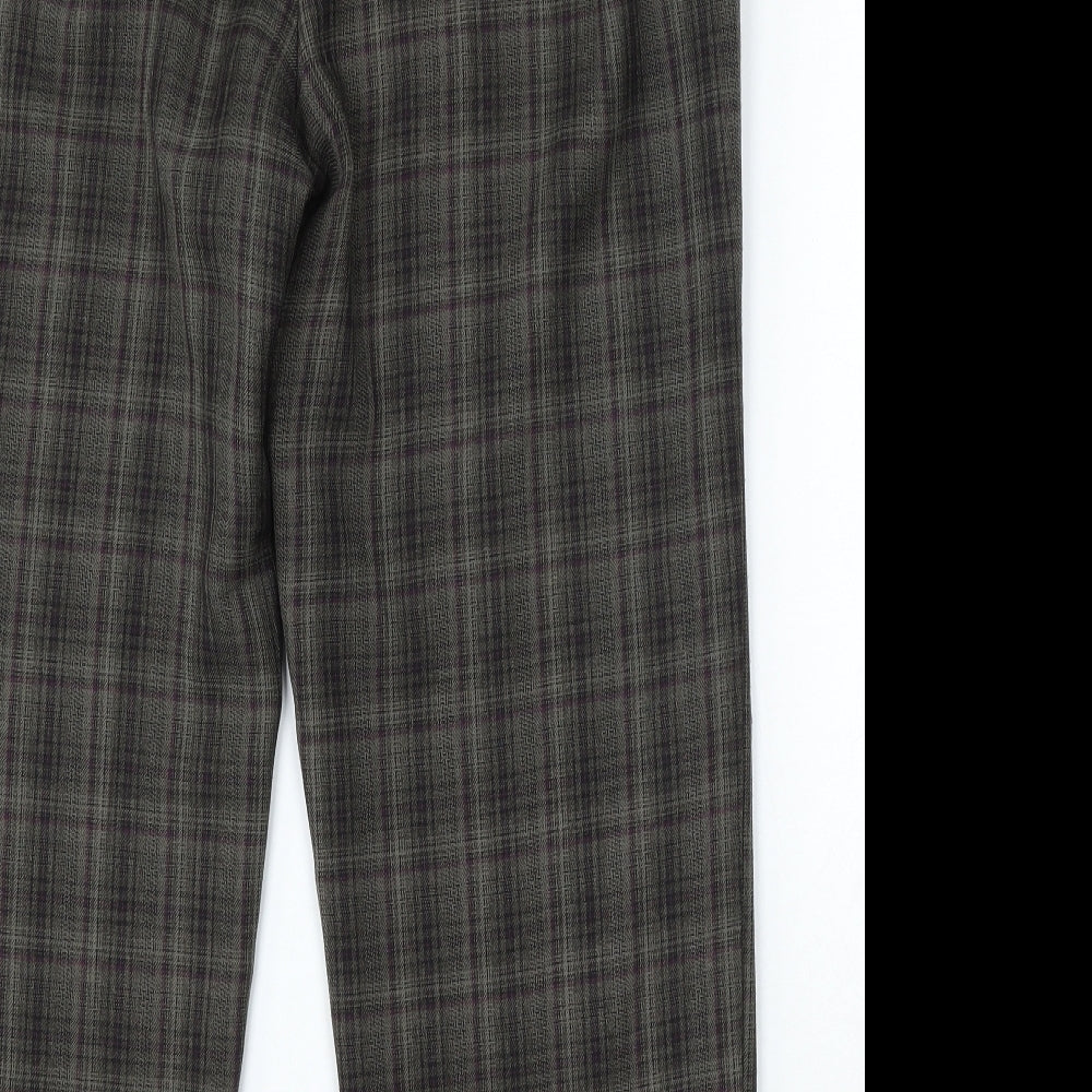 Marks and Spencer Womens Green Plaid Polyester Trousers  Size 18 L28 in Regular