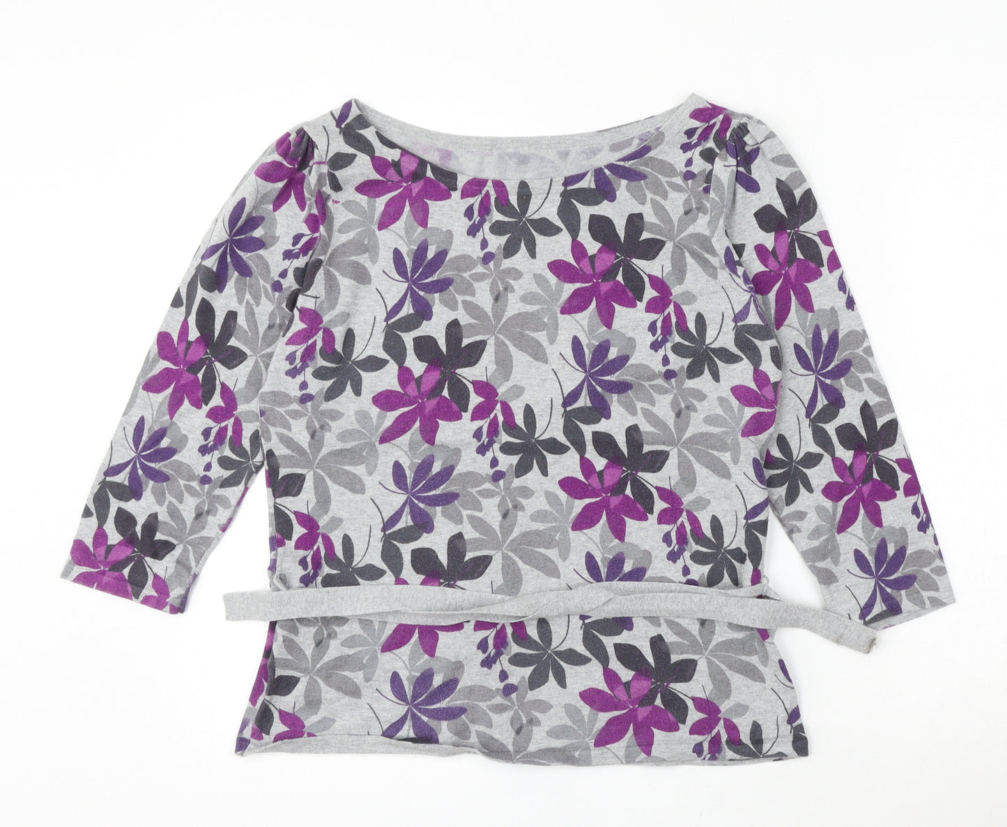 Preworn Womens Grey Round Neck Floral Cotton Pullover Jumper Size M