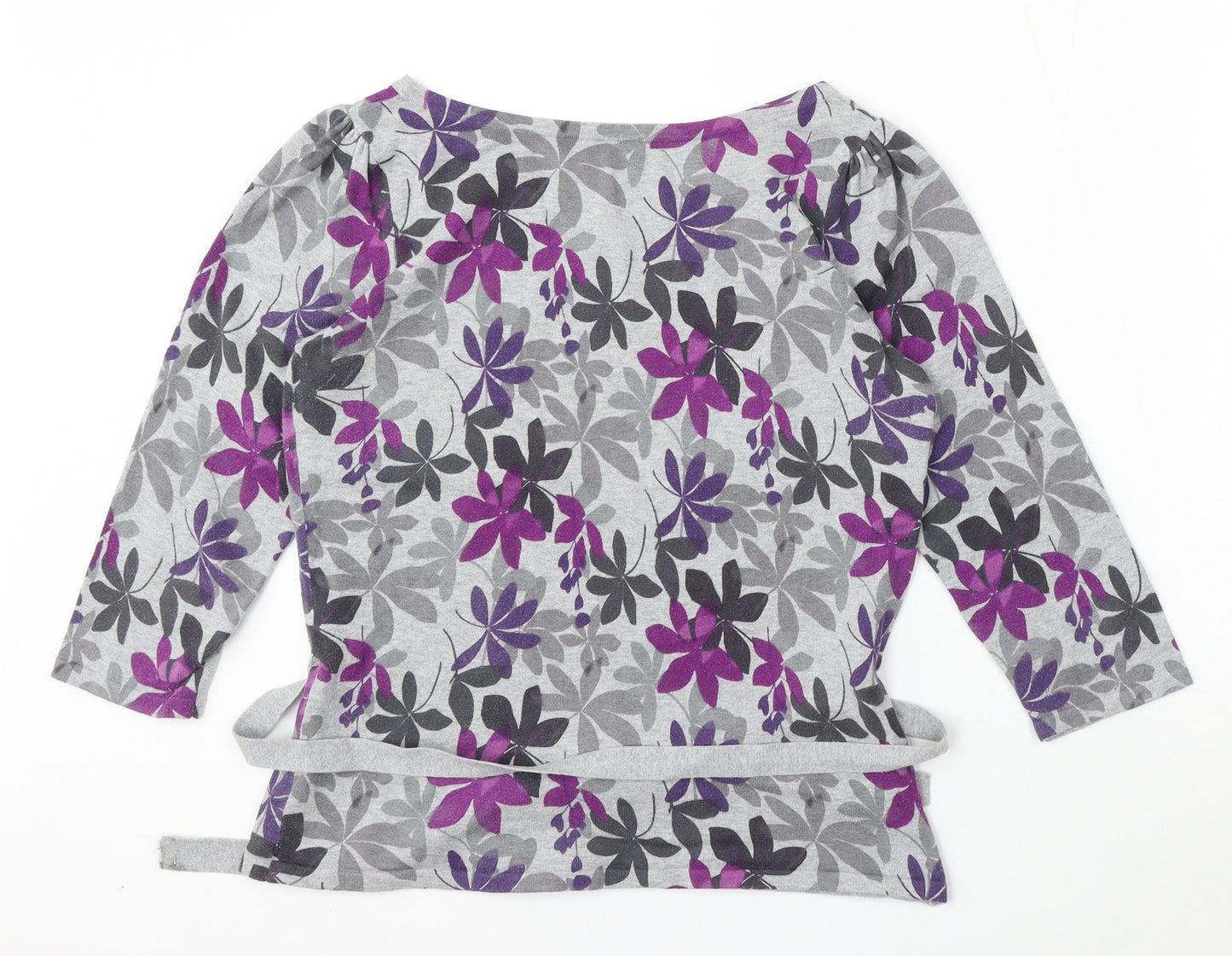 Preworn Womens Grey Round Neck Floral Cotton Pullover Jumper Size M