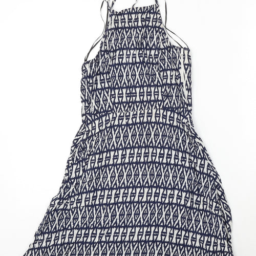 Divided by H&M Womens Blue Geometric Viscose Skater Dress  Size 8  Square Neck
