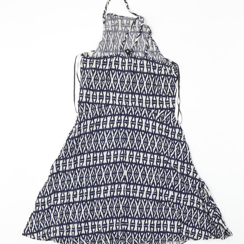 Divided by H&M Womens Blue Geometric Viscose Skater Dress  Size 8  Square Neck