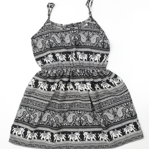 Boohoo Womens Black Geometric Polyester Shift  Size 8  Round Neck