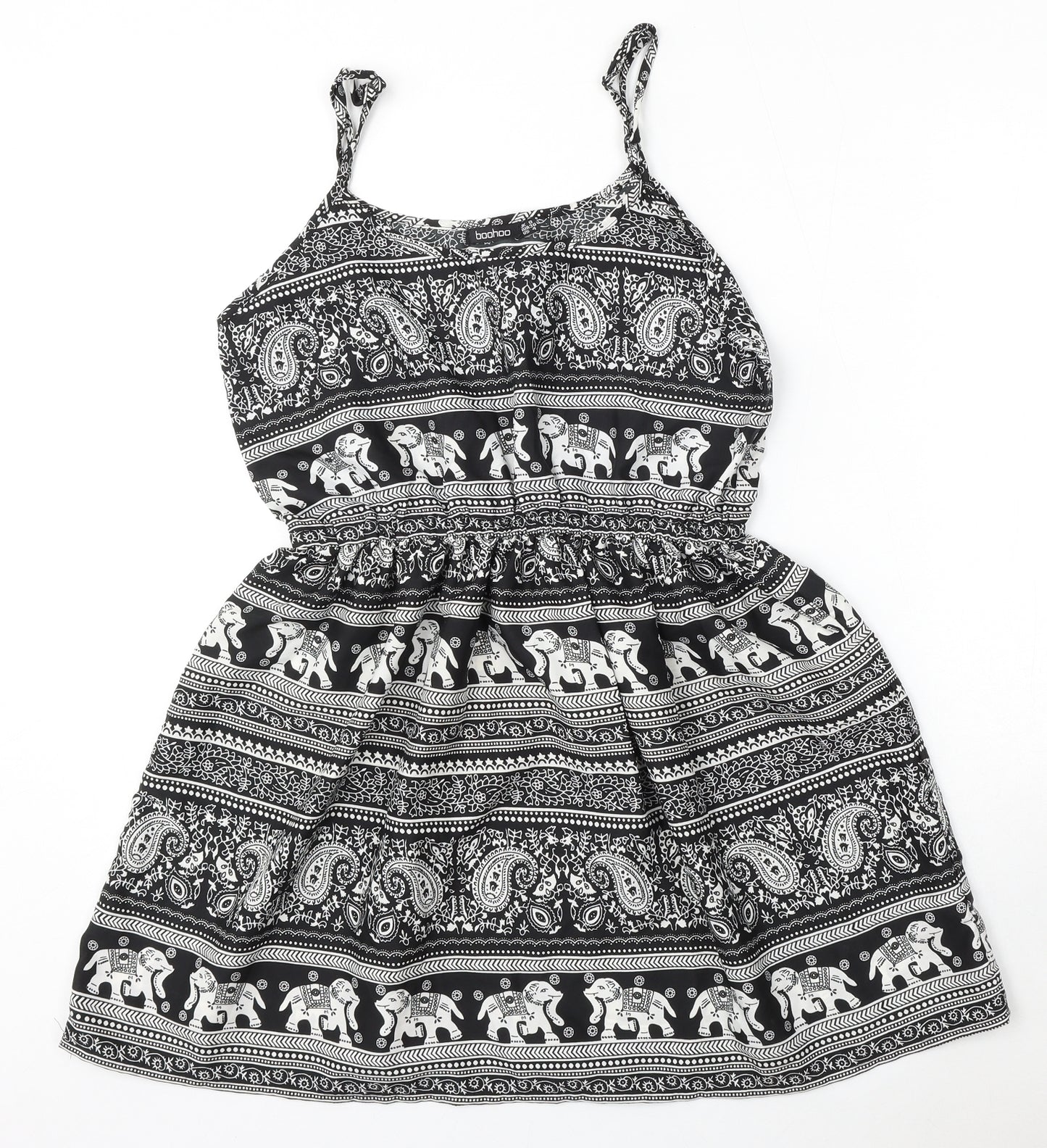 Boohoo Womens Black Geometric Polyester Shift  Size 8  Round Neck