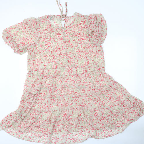 Primark Womens Beige Floral Polyester Trapeze & Swing  Size 20  Round Neck