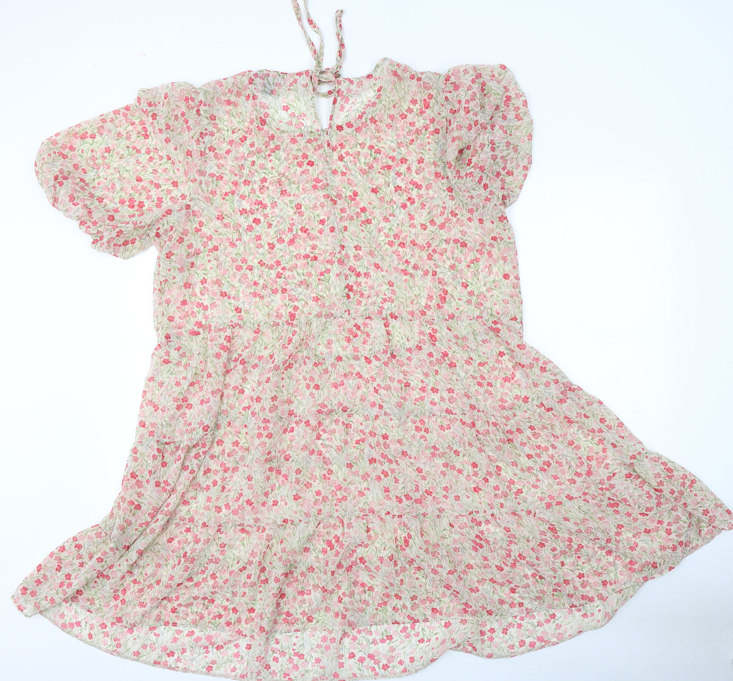 Primark Womens Beige Floral Polyester Trapeze & Swing  Size 20  Round Neck