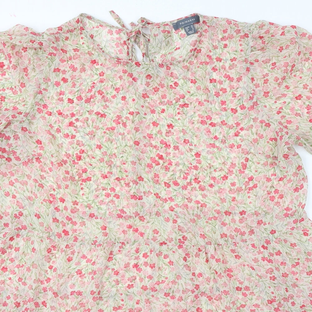 Primark Womens Beige Floral Polyester Trapeze & Swing  Size 20  Round Neck