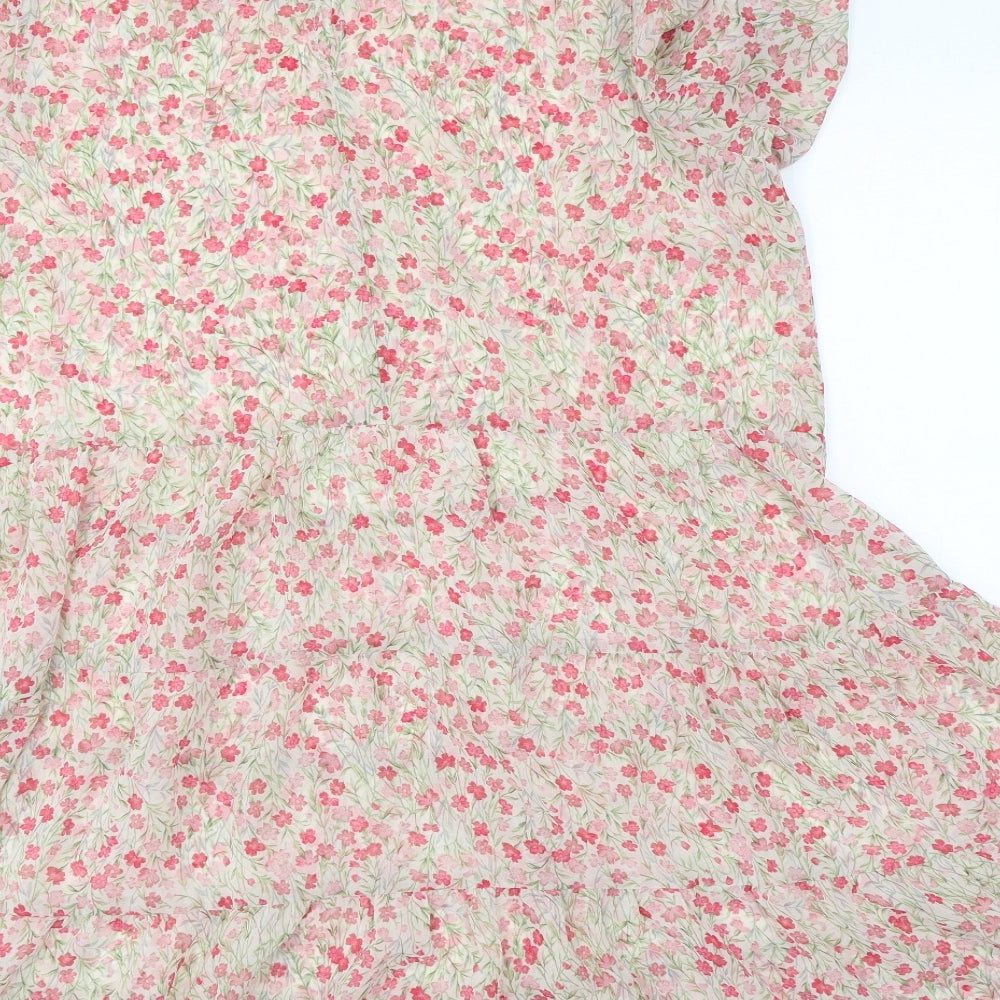 Primark Womens Beige Floral Polyester Trapeze & Swing  Size 20  Round Neck