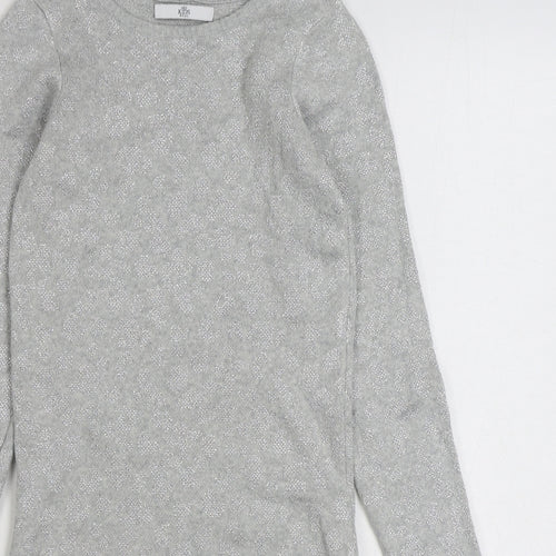 Marks and Spencer Girls Grey Geometric Cotton Jumper Dress  Size 8-9 Years  Boat Neck Pullover