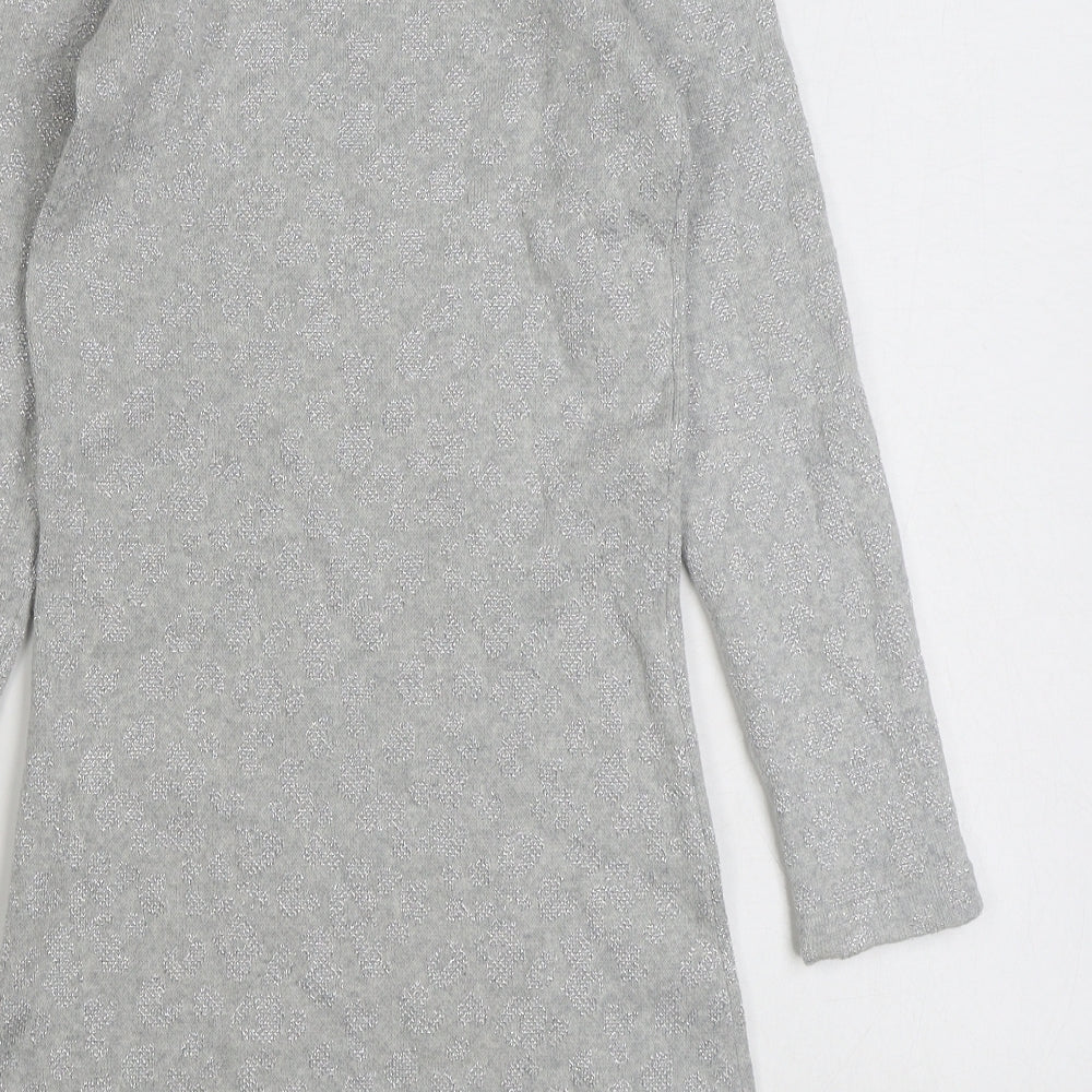 Marks and Spencer Girls Grey Geometric Cotton Jumper Dress  Size 8-9 Years  Boat Neck Pullover