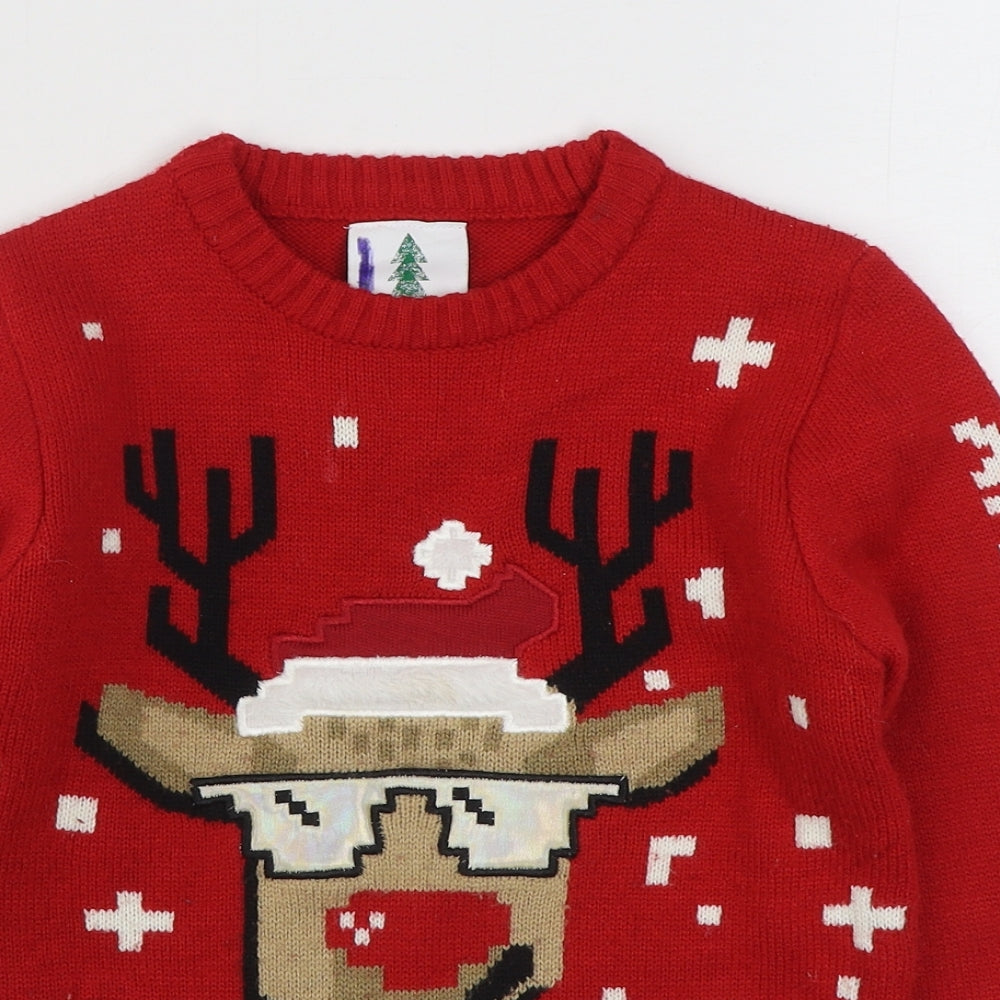 Geofge Boys Red Round Neck  Acrylic Pullover Jumper Size 7-8 Years  Pullover - Christmas Jumper