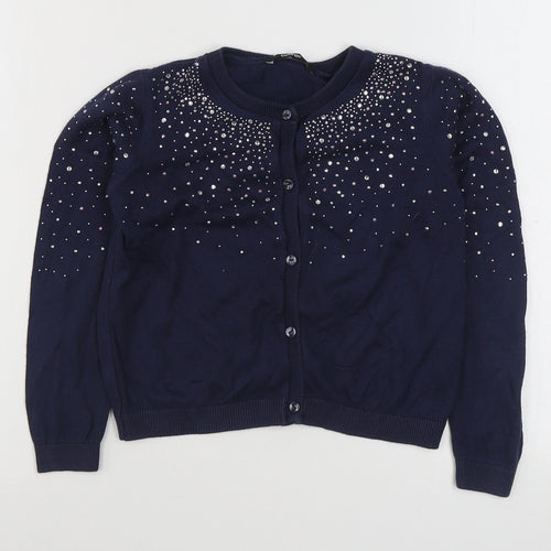 George Girls Blue Round Neck  Acrylic Cardigan Jumper Size 8-9 Years  Button