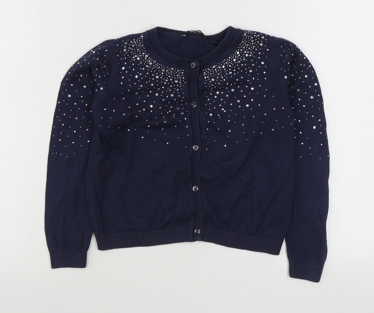 George Girls Blue Round Neck  Acrylic Cardigan Jumper Size 8-9 Years  Button