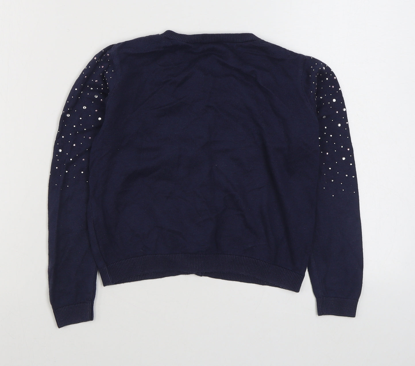 George Girls Blue Round Neck  Acrylic Cardigan Jumper Size 8-9 Years  Button