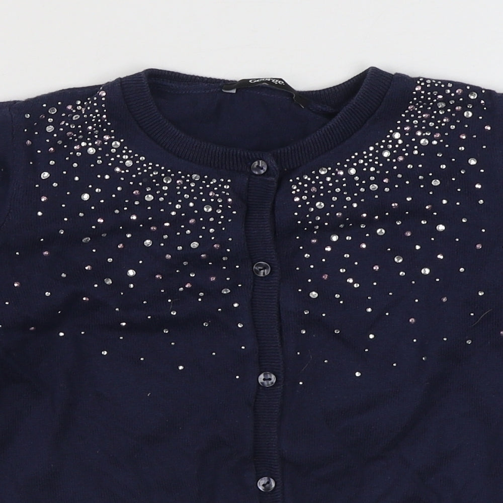 George Girls Blue Round Neck  Acrylic Cardigan Jumper Size 8-9 Years  Button