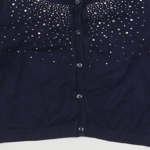 George Girls Blue Round Neck  Acrylic Cardigan Jumper Size 8-9 Years  Button
