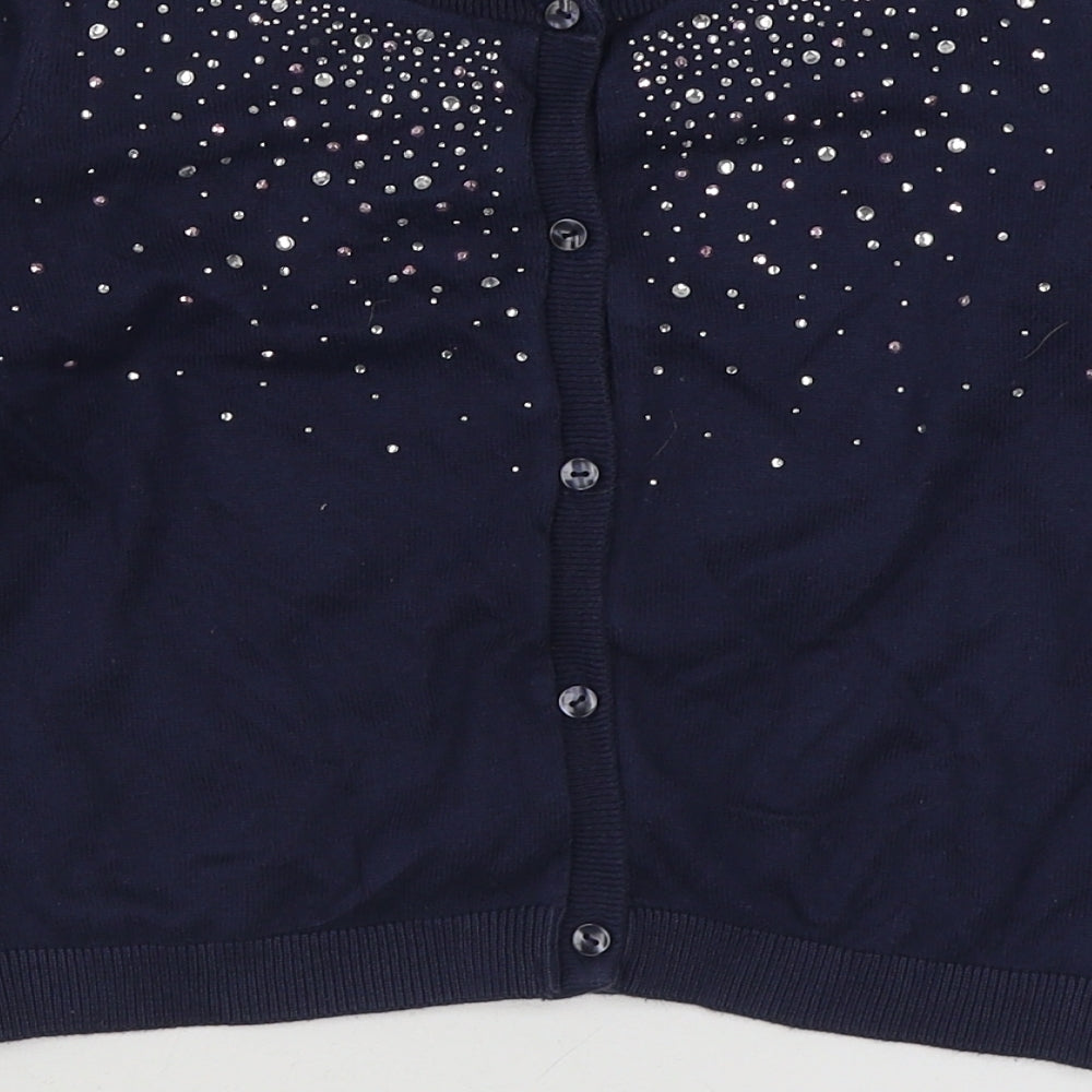 George Girls Blue Round Neck  Acrylic Cardigan Jumper Size 8-9 Years  Button
