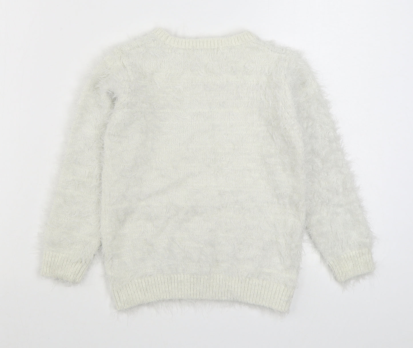 BHS Girls White Round Neck  Polyester Pullover Jumper Size 7-8 Years  Pullover