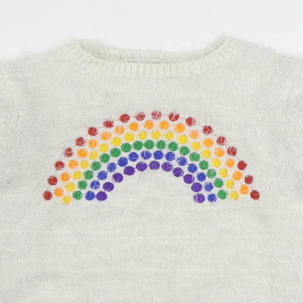 BHS Girls White Round Neck  Polyester Pullover Jumper Size 7-8 Years  Pullover