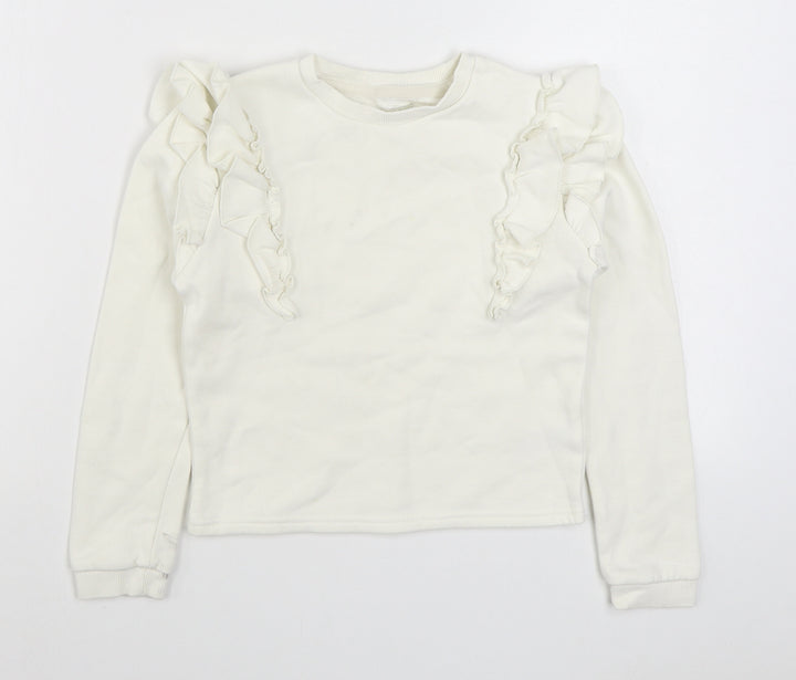 F&F Girls White  Cotton Pullover Sweatshirt Size 8-9 Years  Pullover