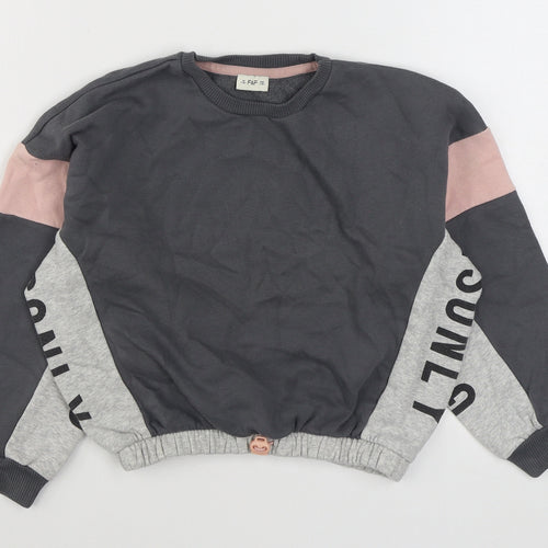 F&F Girls Grey  Cotton Pullover Sweatshirt Size 7-8 Years  Pullover