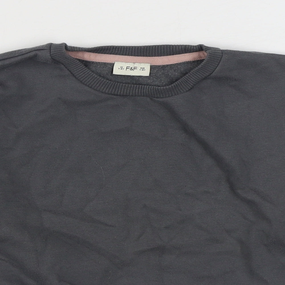 F&F Girls Grey  Cotton Pullover Sweatshirt Size 7-8 Years  Pullover