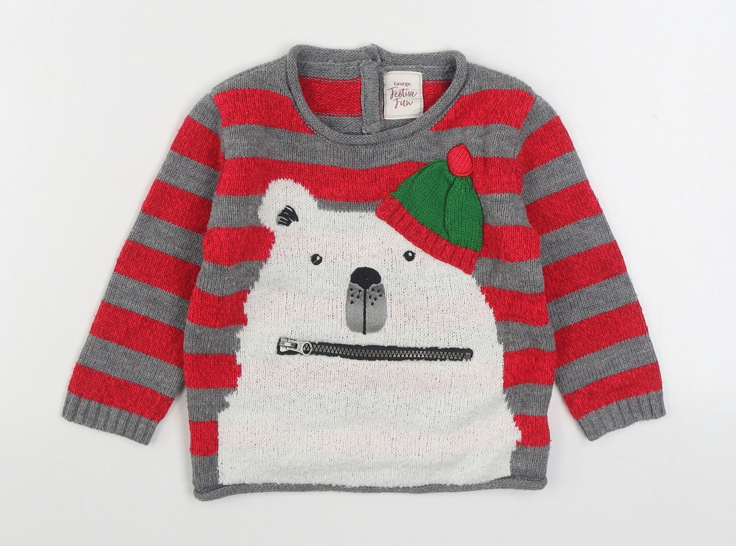 George Boys Red Striped Acrylic Pullover Jumper Size 12-18 Months  Pullover