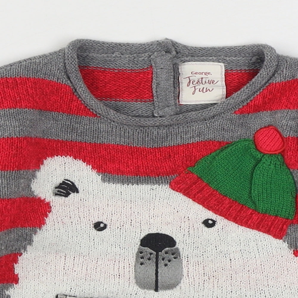 George Boys Red Striped Acrylic Pullover Jumper Size 12-18 Months  Pullover