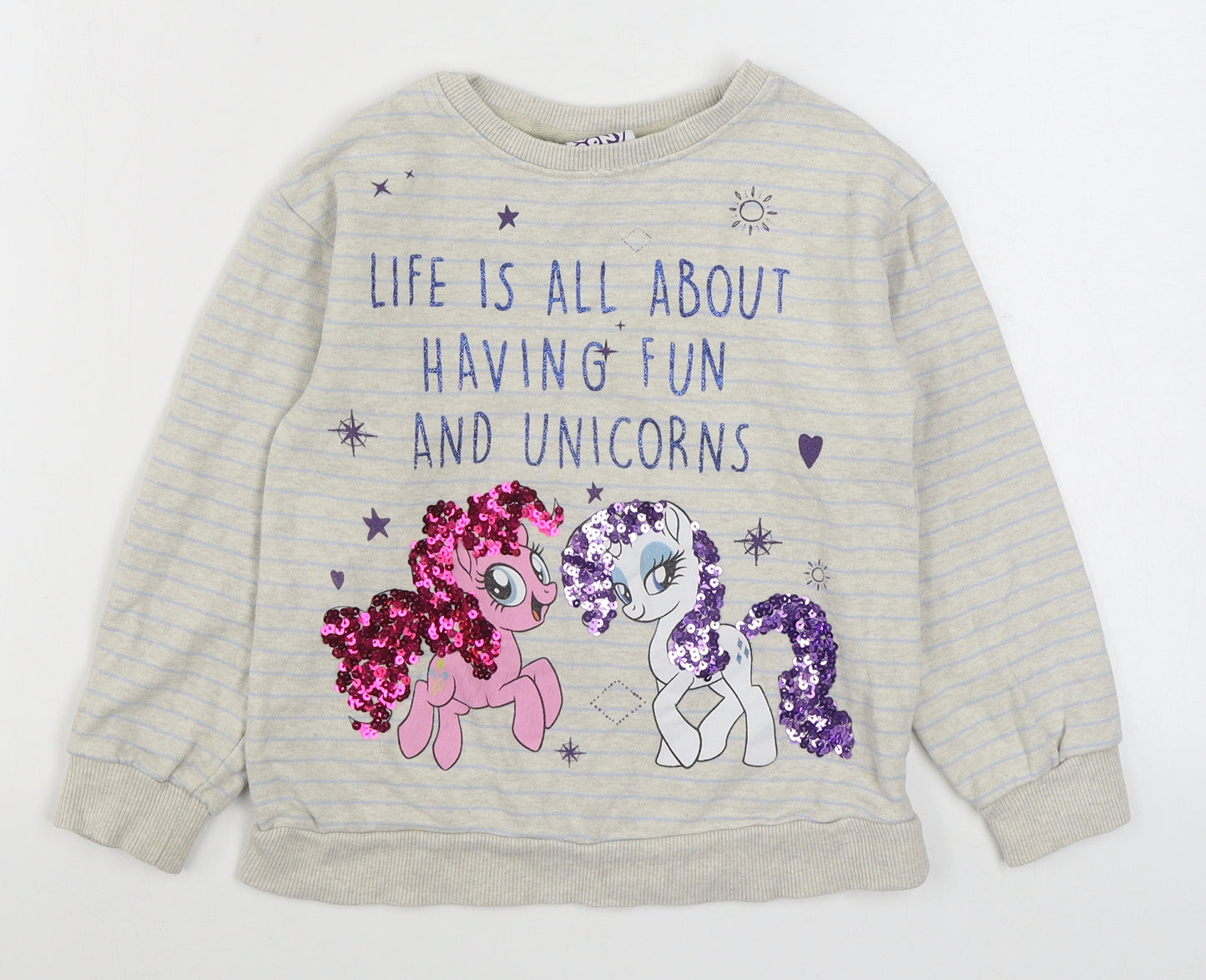 NEXT Girls Grey Striped Cotton Pullover Sweatshirt Size 7 Years  Pullover