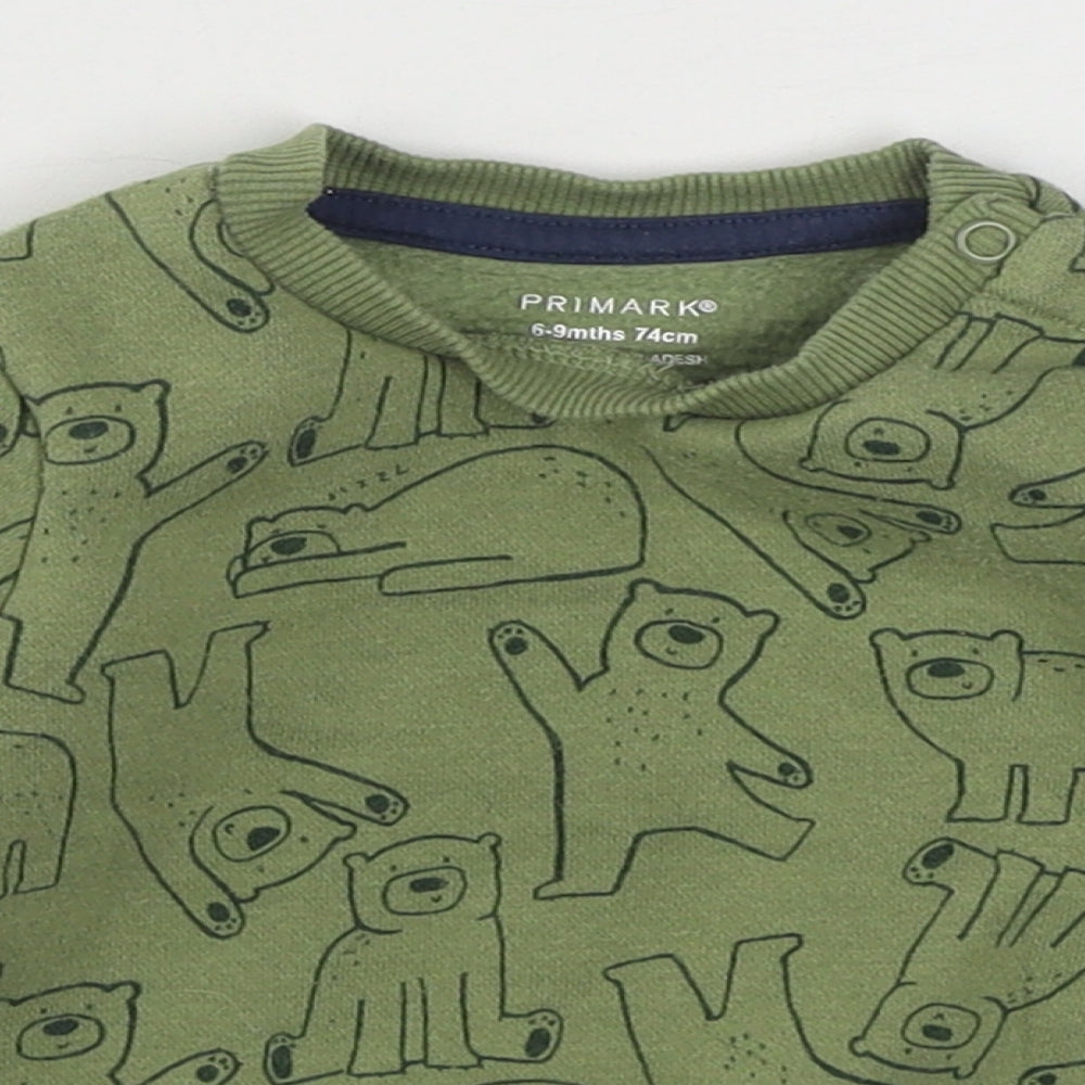 Primark Boys Green Geometric Cotton Pullover Jumper Size 6-9 Months  Pullover