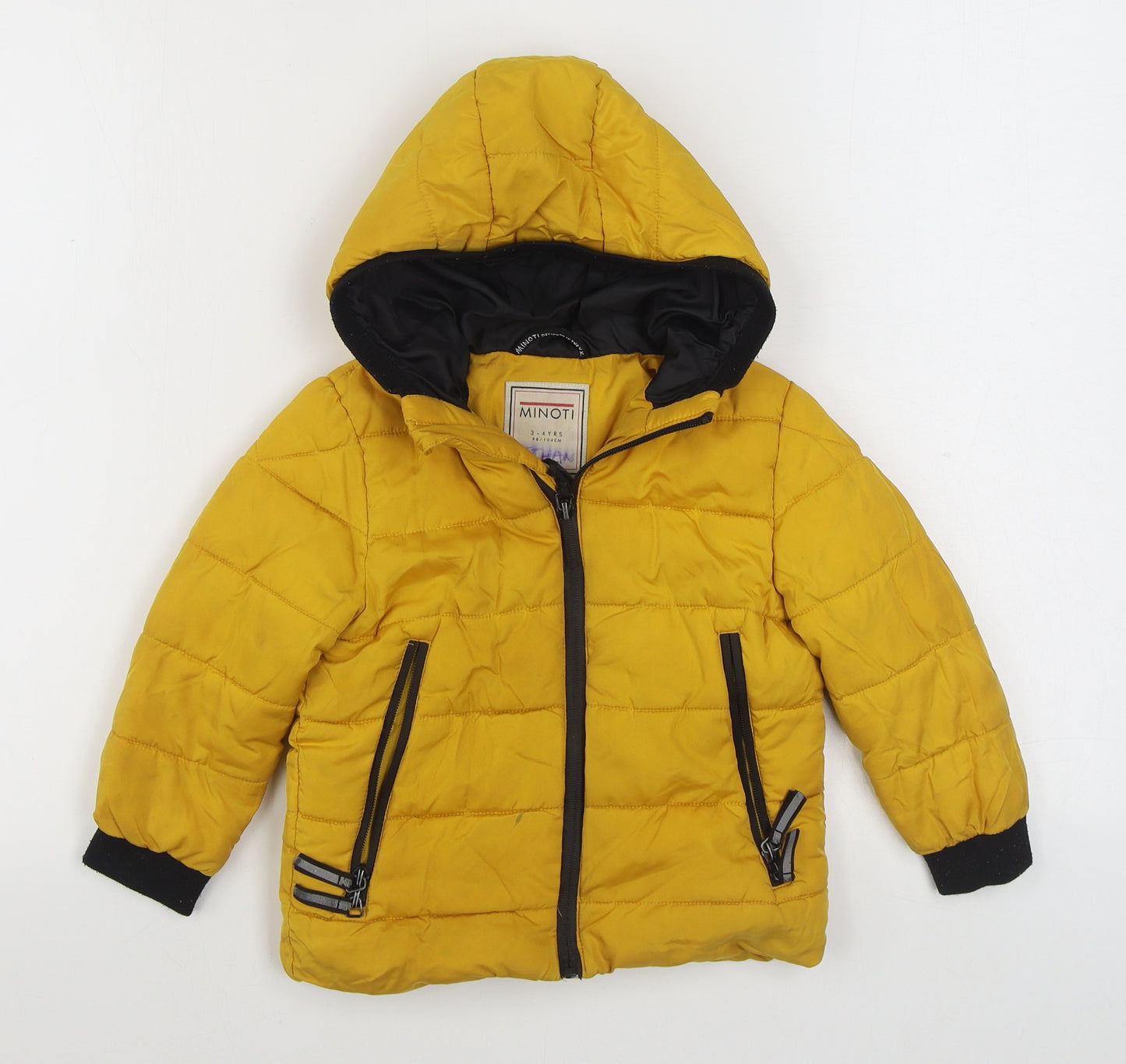 Minoti Boys Yellow   Puffer Jacket Coat Size 3-4 Years  Zip