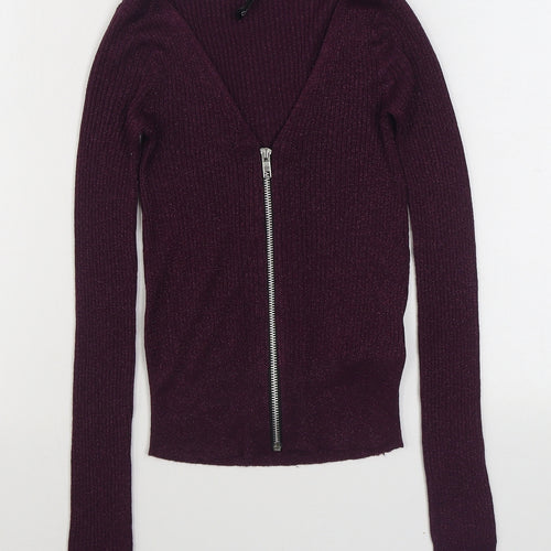 H&M Womens Purple V-Neck  Viscose Pullover Jumper Size XS