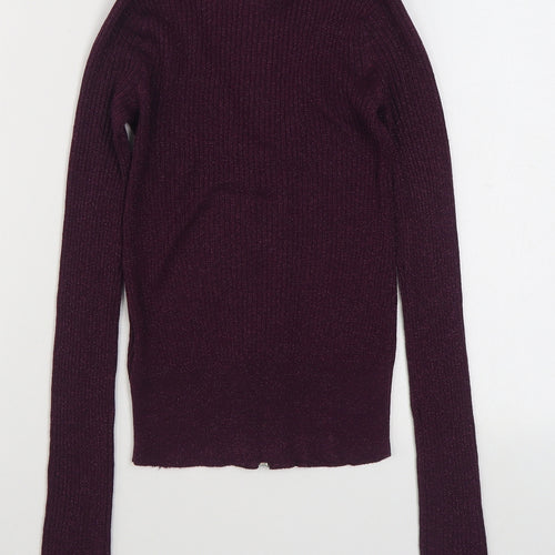 H&M Womens Purple V-Neck  Viscose Pullover Jumper Size XS