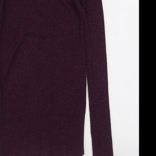H&M Womens Purple V-Neck  Viscose Pullover Jumper Size XS
