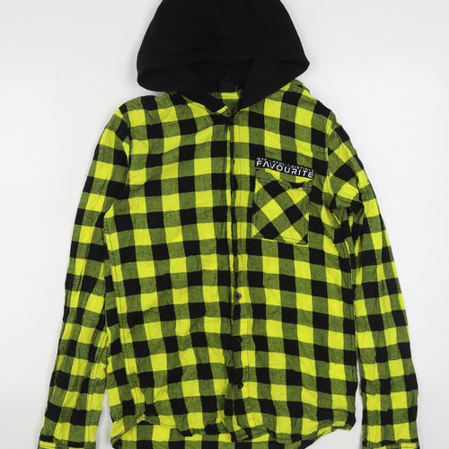 Chapter Young Boys Yellow Check Cotton Basic Button-Up Size 14-15 Years Round Neck Button