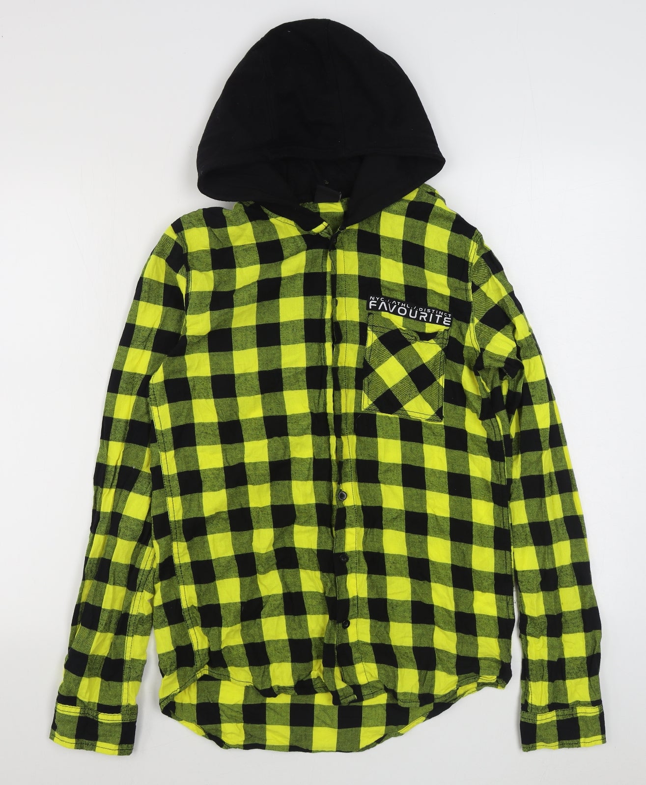 Chapter Young Boys Yellow Check Cotton Basic Button-Up Size 14-15 Years Round Neck Button