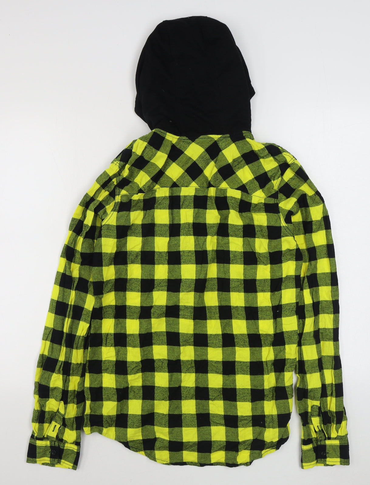 Chapter Young Boys Yellow Check Cotton Basic Button-Up Size 14-15 Years Round Neck Button