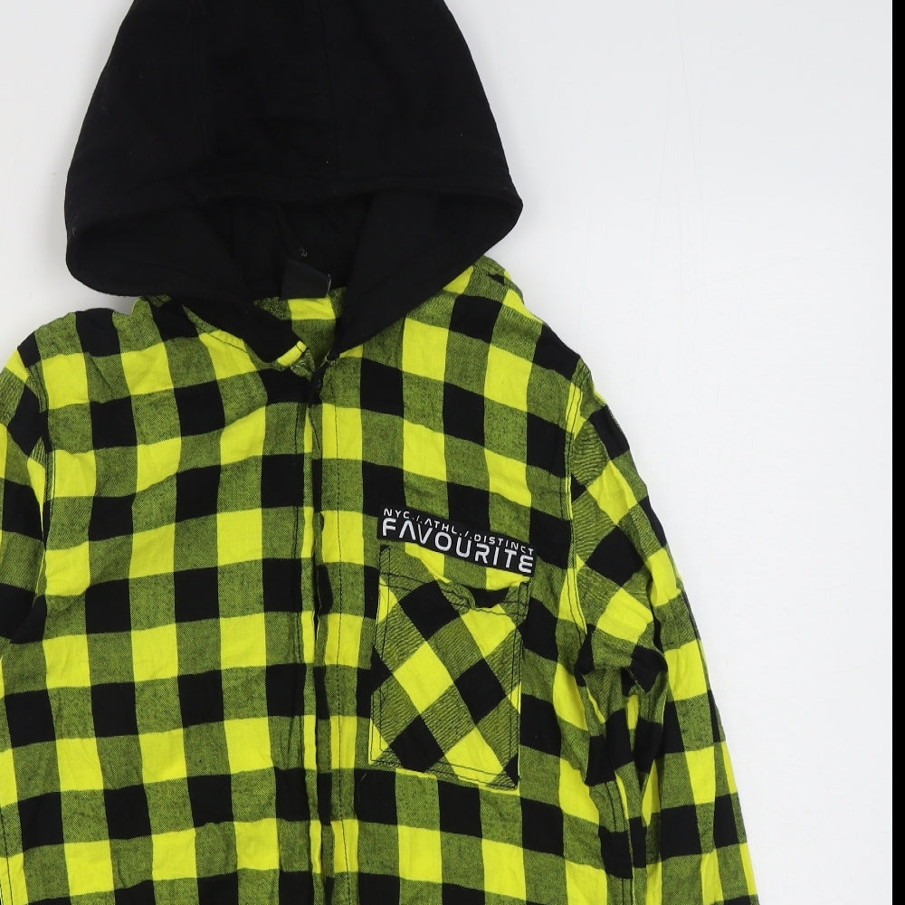 Chapter Young Boys Yellow Check Cotton Basic Button-Up Size 14-15 Years Round Neck Button
