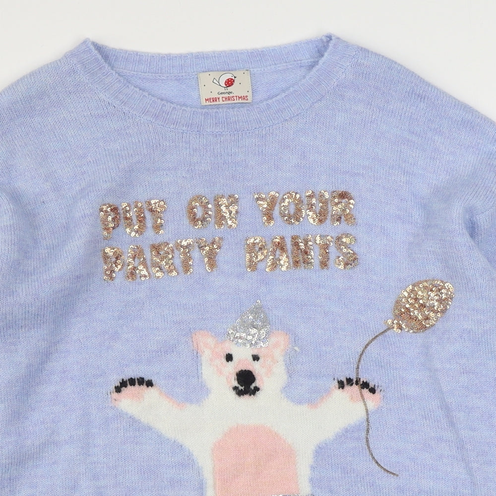 George Womens Blue Round Neck  Acrylic Pullover Jumper Size M