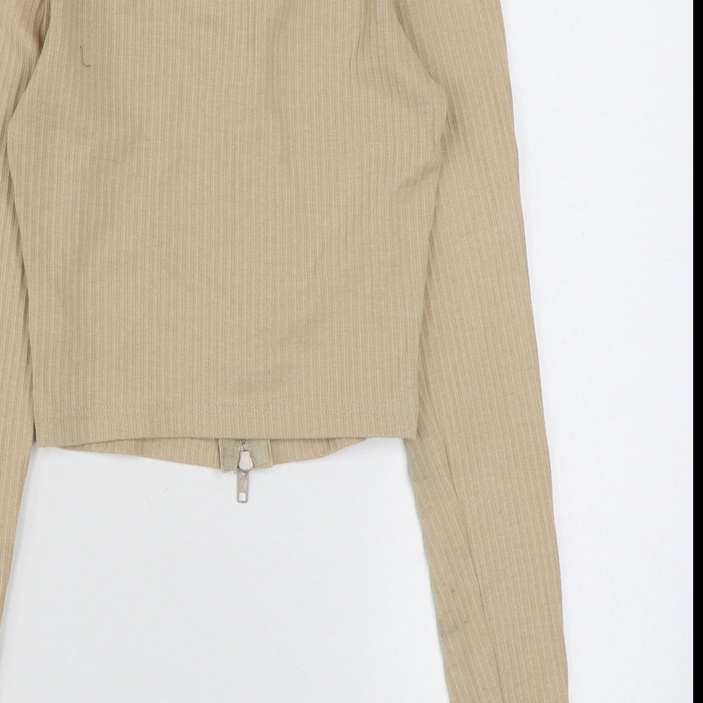 PRETTY LITTLE THING  Womens Beige High Neck  Polyester Full Zip Jumper Size 6