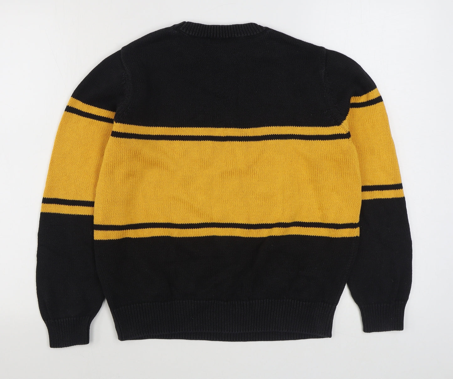 Topshop Womens Black Round Neck Striped Cotton Pullover Jumper Size 6