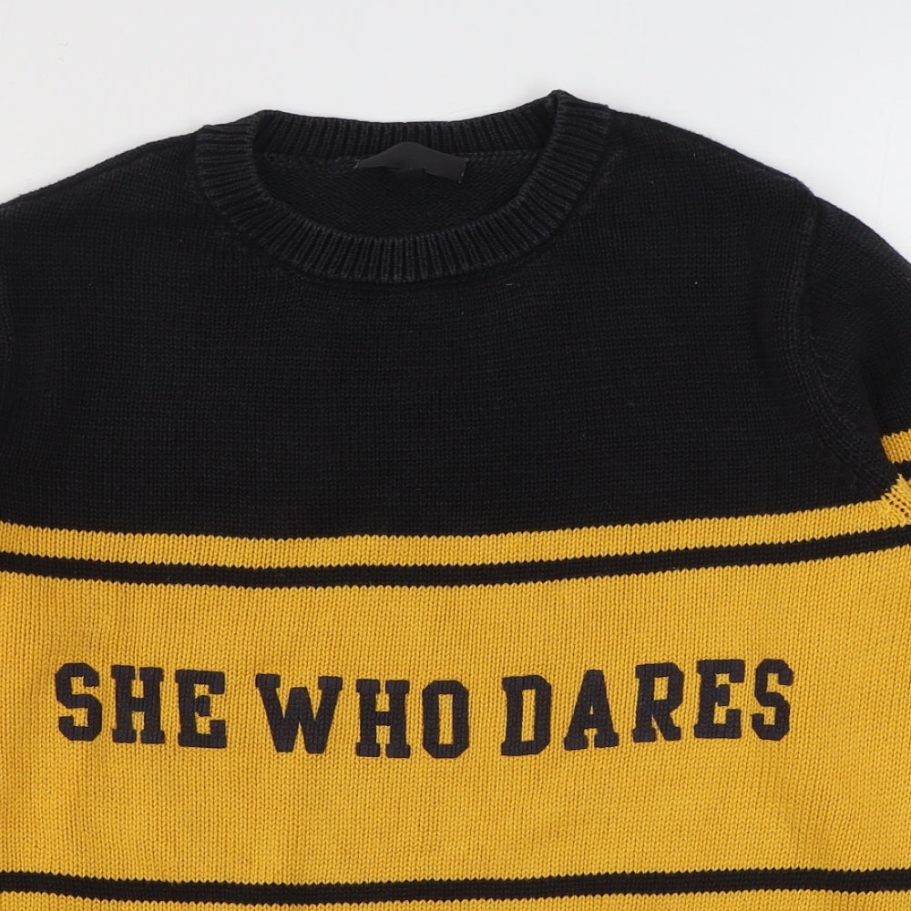 Topshop Womens Black Round Neck Striped Cotton Pullover Jumper Size 6