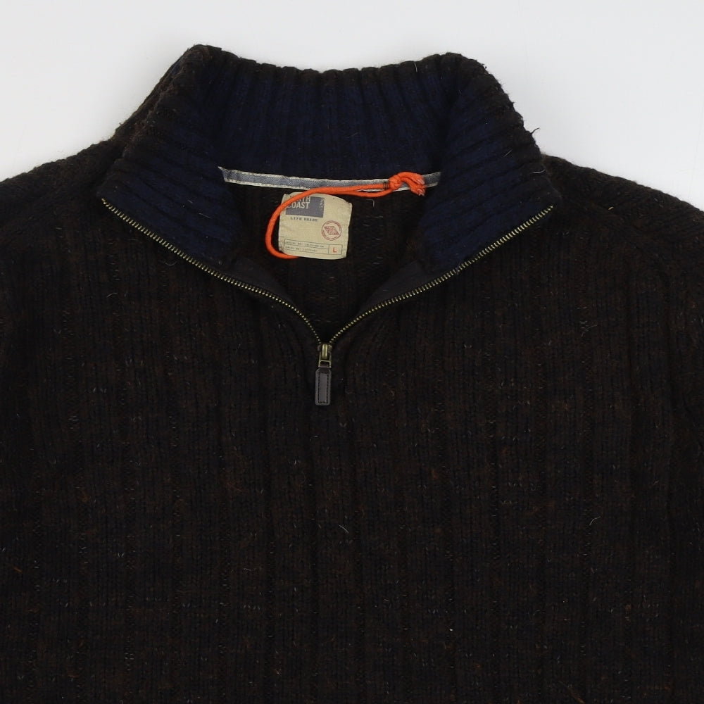 Marks and Spencer Mens Brown High Neck  Acrylic Pullover Jumper Size L