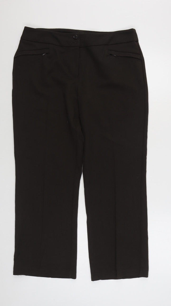 BHS Womens Brown  Polyester Trousers  Size 14 L28 in Regular Zip