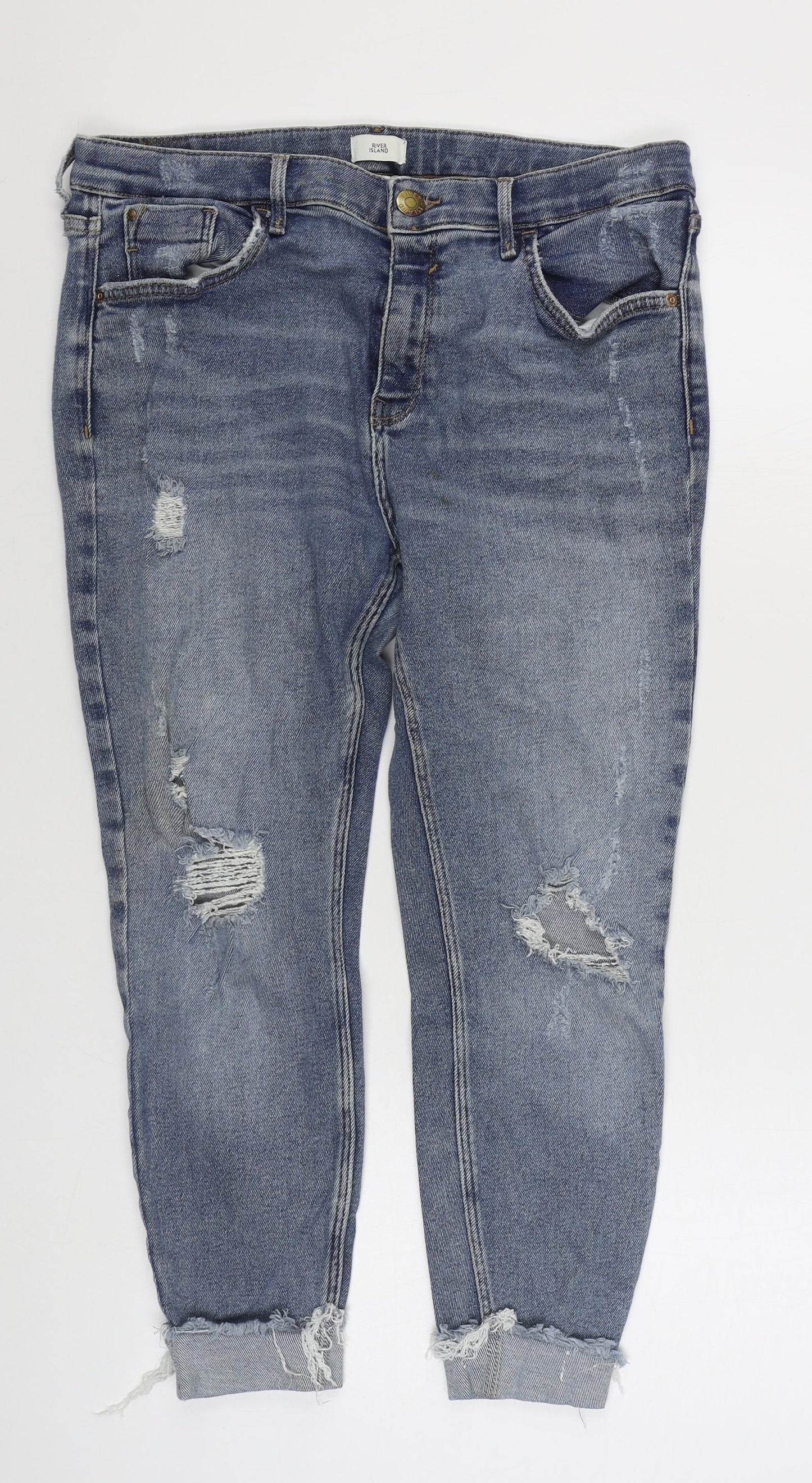 River Island Womens Blue  Cotton Straight Jeans Size 16 L24 in Regular Zip